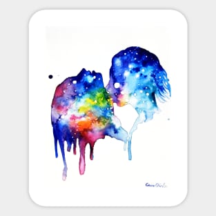 a kiss on her neck watercolor painting Sticker